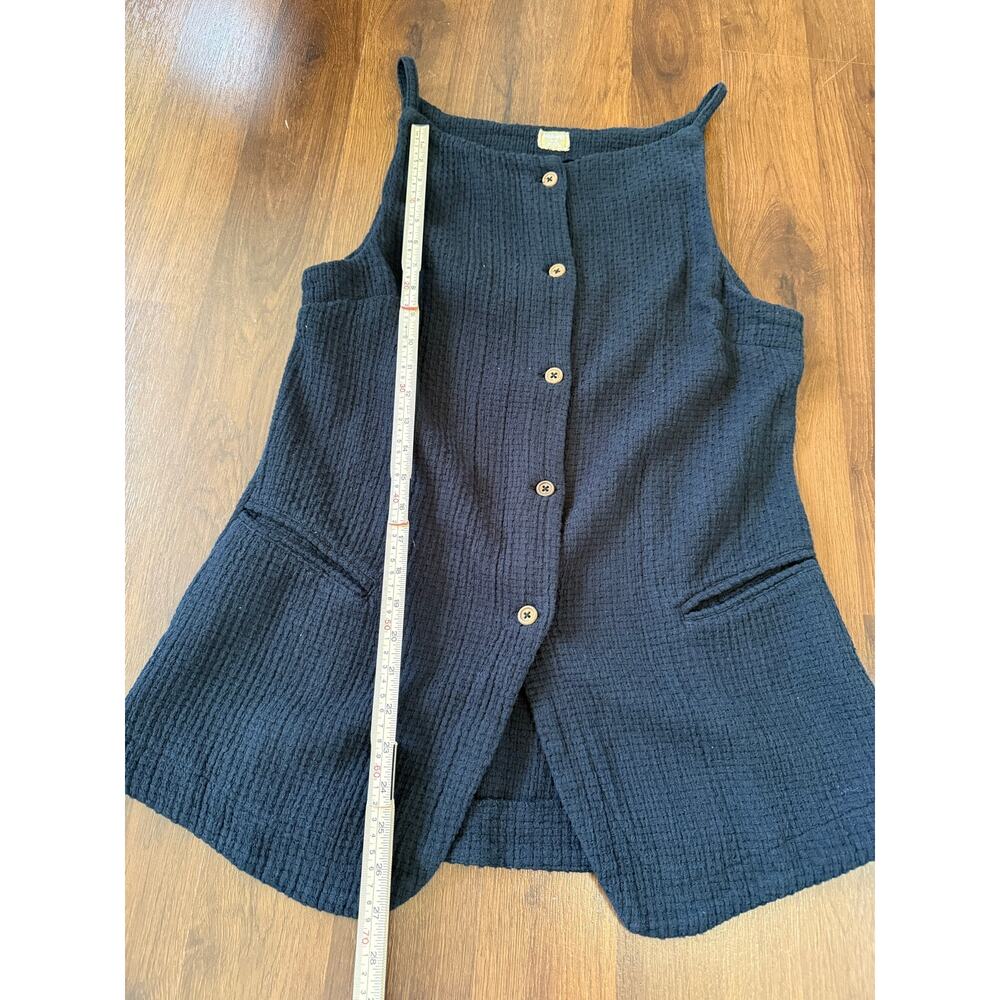 Free People Free-est Coastal Classy Tank Top Black Sz XL Cotton Waffle Button - Picture 3 of 6